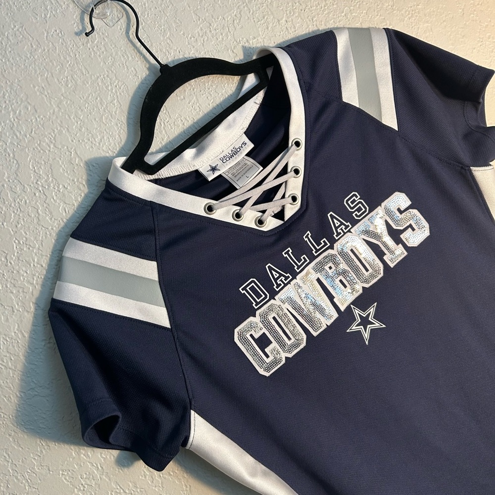 Vintage Dallas Cowboys Women’s Lace Up Sequin Jersey Size Large 💙 - Picture 2 of 4